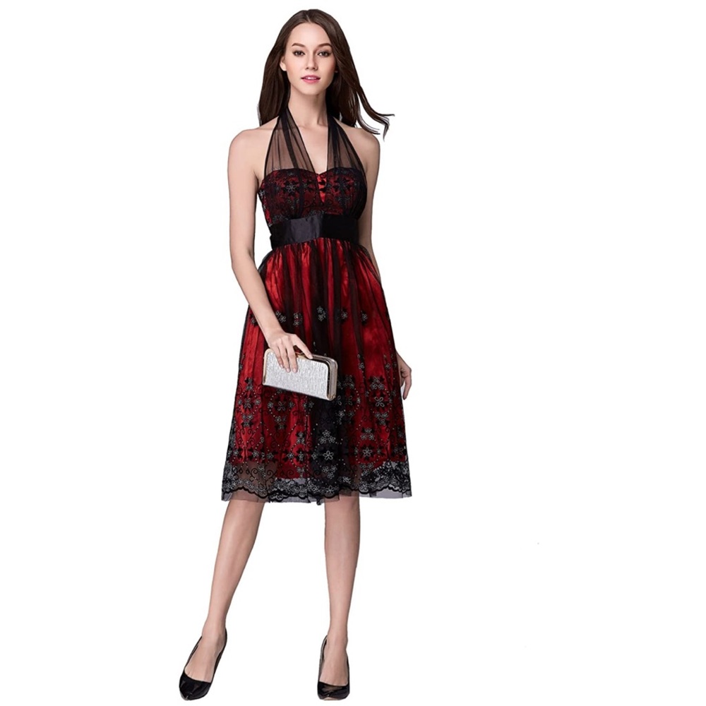 Beautifly Halter Red 3D Lace Wedding Prom Dress